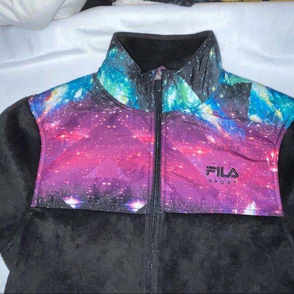 Fila Sports Women’s Fleece Jacket Black Galaxy Print Mock Neck Size Extra small - Picture 4 of 11
